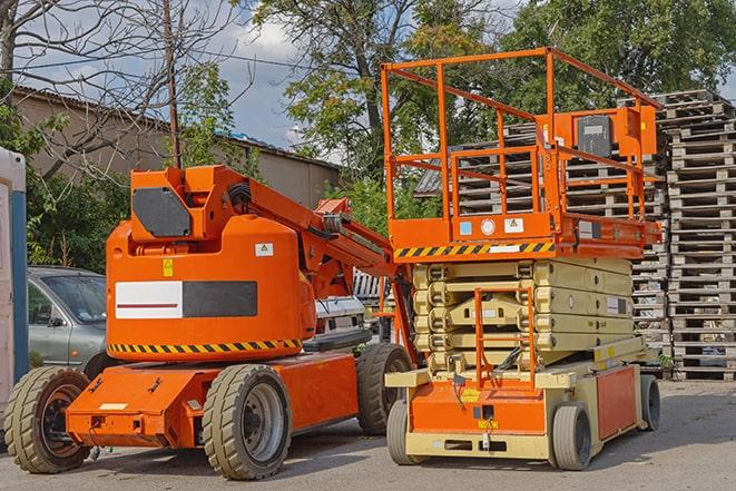 warehouse forklift navigating through shelves of products in Big Sky